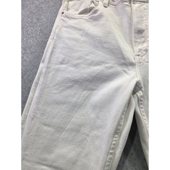 Zara Womens White Wide Leg Frayed Hem Denim Jeans High Rise Size 8 - Picture 5 of 16